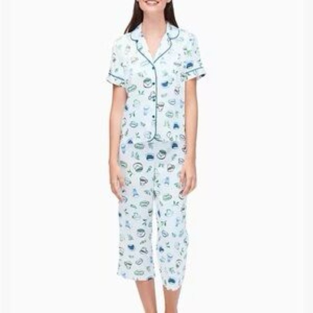 Kate Spade Cropped Pajama Set‎ in Coffee Cup Print